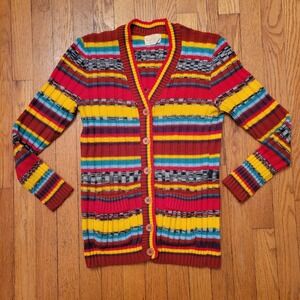 Pandora Maximalism Striped Knit Cardigan Sweater Pockets Retro Teacher Geek Nerd
